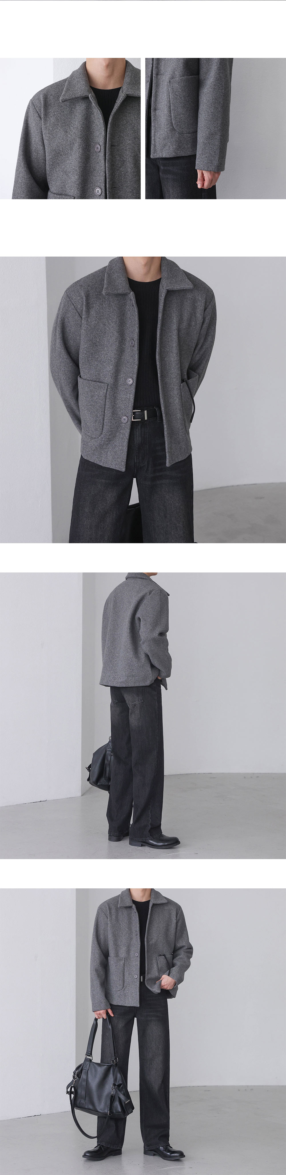 울 미니멀 카라 크롭 숏 코트 자켓(2color) 상세 이미지 5